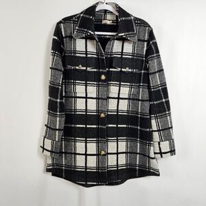 Faherty Legend Long Sleeve Sweater Overshirt in Black and White Plaid - Size S